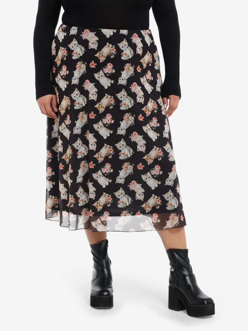 Sweet Society Kittens Mesh Midi Skirt